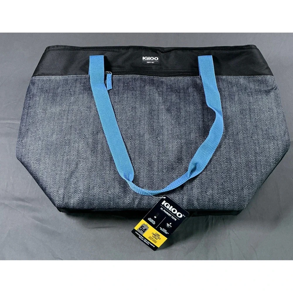 Igloo XL Market Tote Cooler Bag 54 Can Insulated Herringbone Black Artic Haze